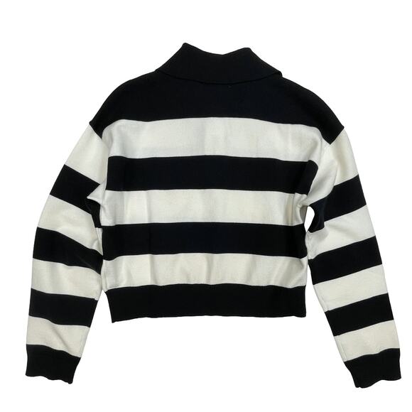 Amazon's The Drop Joan Split-Neck Polo Sweater Sz S New $50 Black White Striped - Picture 5 of 11